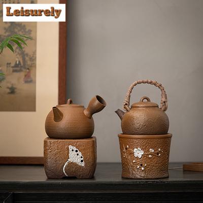 Японская грубая керамика, угольная печь, для костра, для кемпинга на открытом воздухе, набор чайника для заваривания чая, чайник, кипячение воды, котелок с боковой ручкой, угольная печь