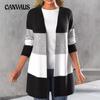Autumn and Winter Women's Knitwear Clashing Colour Pit Stripe Lapel Casual Cardigan Long Jacket