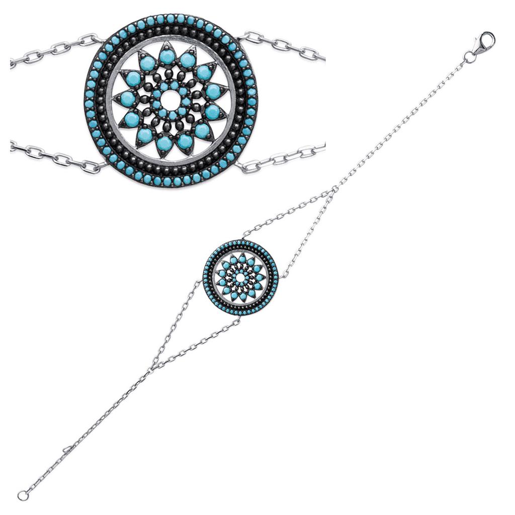 Les Trésors De Lily [N7152] - Silver Turquoise 'Navajos' Silver Bracelet (rhodium-plated) - 21 Mm