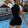 2024 Women's Color Block Sport One-Piece Swimsuit with Tummy Control and Short Sleeves
