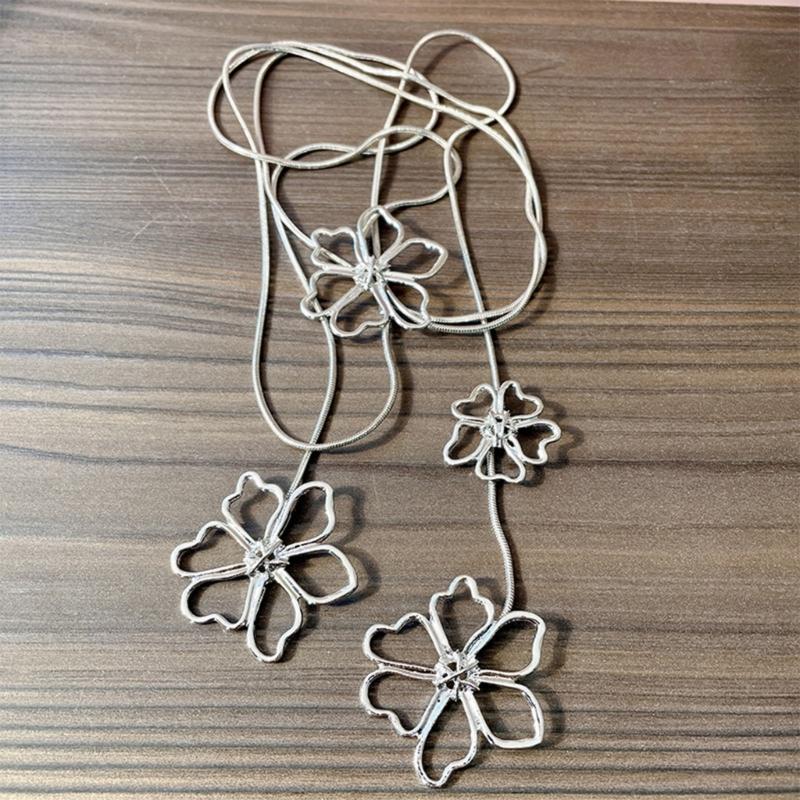 Hollows Long Sweater Necklace Women Elegant Pendant Petal Pattern Necklace for Daily Commute Or Event