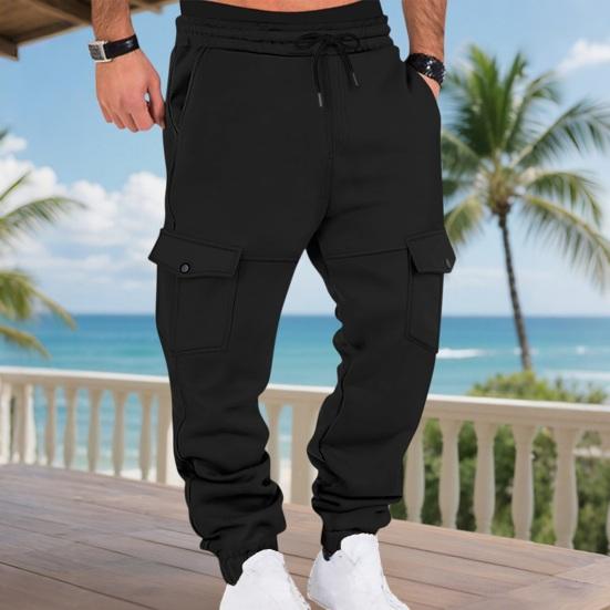 Men Winter Sweatpants Thickened Cargo Pants Warm Casual Baggy Trousers Drawstring Waist Jogger Pants for Work Street Daily Wear