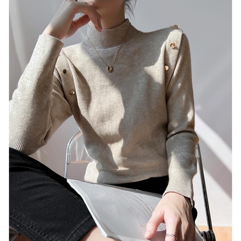 Модный элегантный однотонный вязаный свитер с полувысоким воротом для женщин, осенний повседневный облегающий свитер с длинным рукавом для женщин, топы, зимние теплые базовые трикотажные изделия 24880