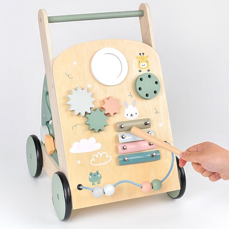 Wooden Baby Stroller Walker Baby Learn To Walk Anti-rollover Walker Playing Piano Multi-functional Toy