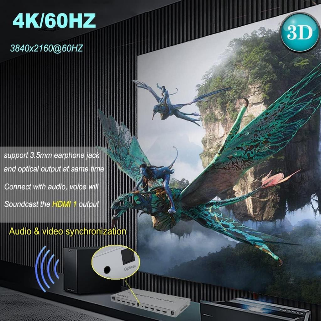 Nemo 4 in 4 Out Matrix 4x4 HDMI Switch HDMI 2.0 4K 60HZ with Audio RS232 Control EDID Audio Extractor 3D HDR 18 GBPS HDCP 2.2