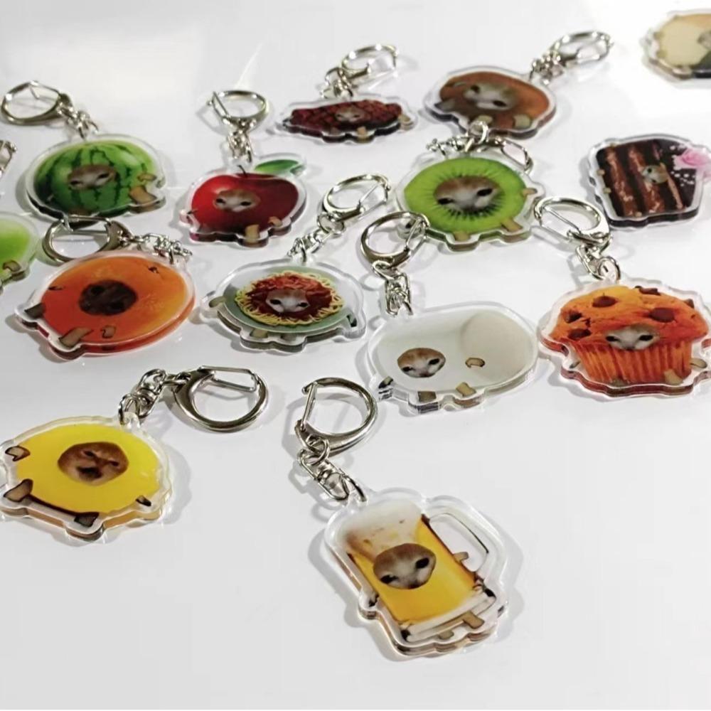 Портативный брелок для ключей с подвеской в виде кота на акриловую сумку, брелок для ключей с подвеской в виде счастливого забавного кота для мужчин