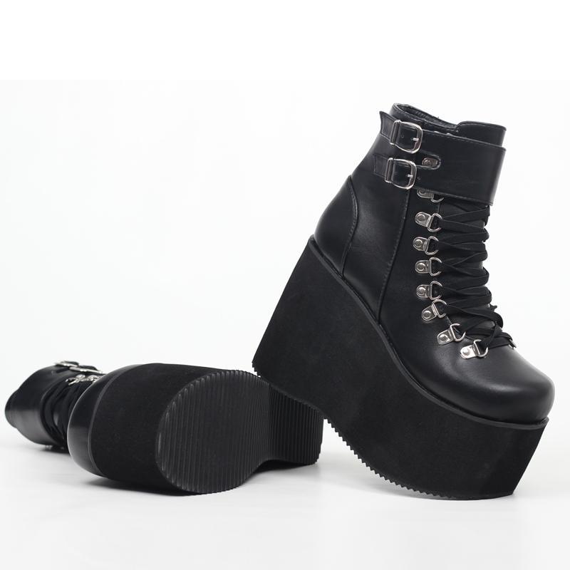 Унисекс готические панк ботильоны на щиколотке с каблуком 11 см и шнуровкой с застежкой-пряжкой