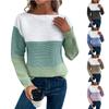 Women's Pullover Lightweight Knit Sweater Round Neck Long Sleeve Colorblock Drop Shoulder Sweater