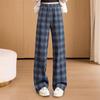 Women's Winter Plaid Patchwork Wide-Leg Pants