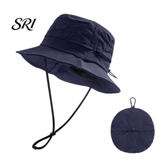 Camping Bucket Hat Foldable Quick-Dry Breathable Mesh Fisherman with Wide Brim Adjustable Windproof Rope Sun Protection Summer