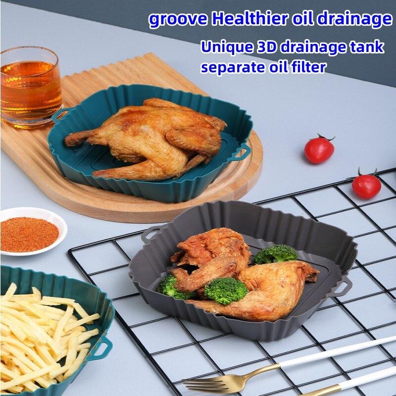 1PC Air Fryer Oven Baking Tray Silicone Tray Fried Chicken Pizza Mat Oilless Silicone Pan Air Fryer Accessories