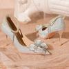 Silver High-Heeled Shoes Fairy Women's -Old Adult Gift Crystal Wedding Shoes Bride Shoes New Style French Thin Heel Singl