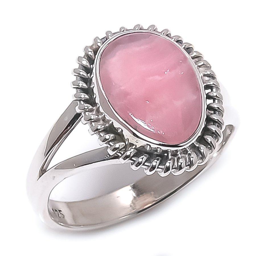 Кольцо из чистого серебра 925 пробы с натуральным родохрозитом ручной работы S.7 t1d66