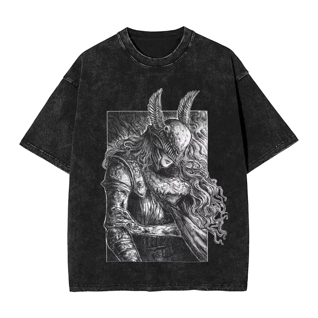 R-Rings Radahn E-Eldening Washed T Shirts Streetwear Hip Hop Casual T-Shirts Tees for Men Women Short Sleeve Graphic