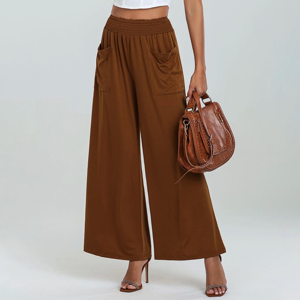 Women's Solid Color Casual Loose Pocket Hip-lifting Slim High Waist Wide Leg Pants