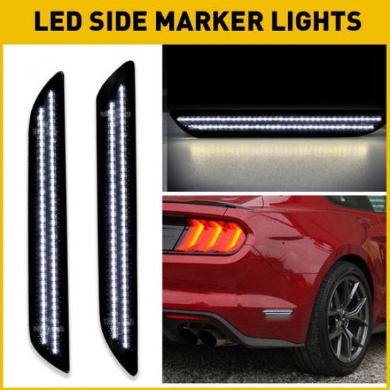 2Pcs Rear Red Fender / White LED Side Marker Light For 2015- Ford Mustang