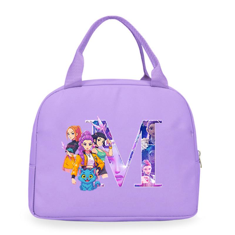 Trend Kpop Anime Cartoon Peripheral 26 Letter Printing Bento Bag Commuter Portable Lunch Box Bag