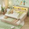 Sofa Bed 140x200 Daybed Pull-out Bed Functional Bed with Storage Compartment, USB Socket, LED Bed Frame with Slatted Frame