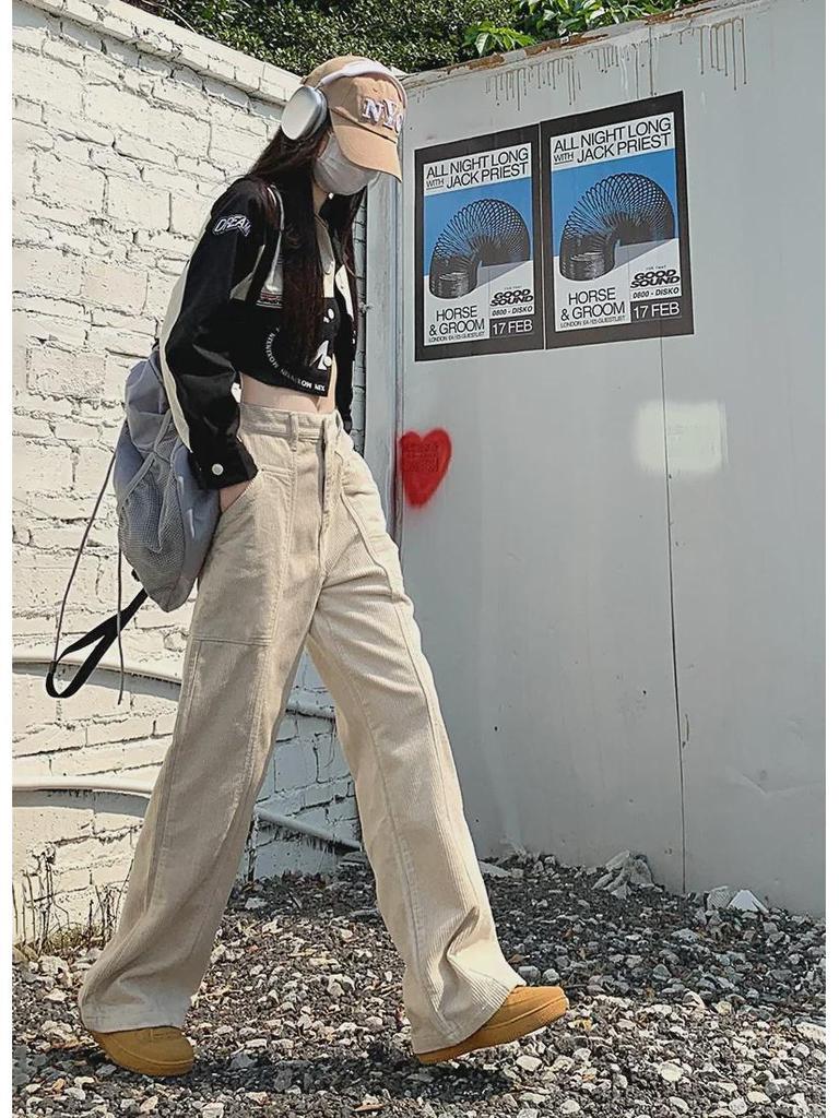 Autumn 2023 Women's Retro High-Waist Wide Leg Corduroy Pants