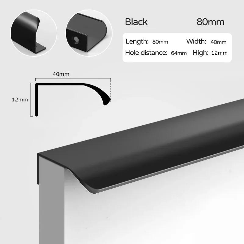 Hidden Furniture Handles Gold Black White Kitchen Cabinet Pulls Punch Free Handles for Cabinets and Drawers Arc Wardrobe Pulls