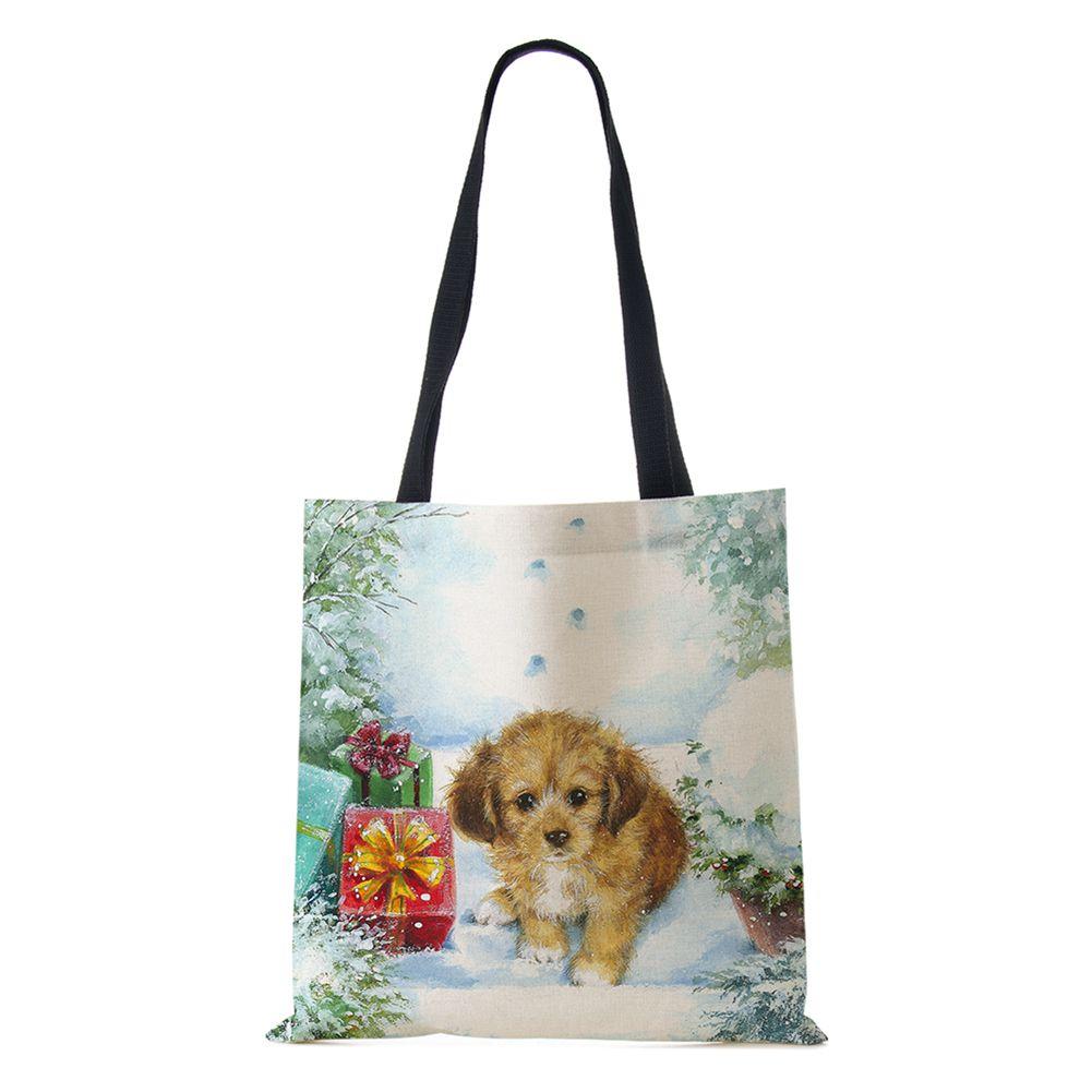Рождественская елка Подарок Харадзюку Холщовая сумка-шоппер Рождественская собака Женская многоразовая сумка через плечо Большая вместимость Складная сумка для хранения KTY