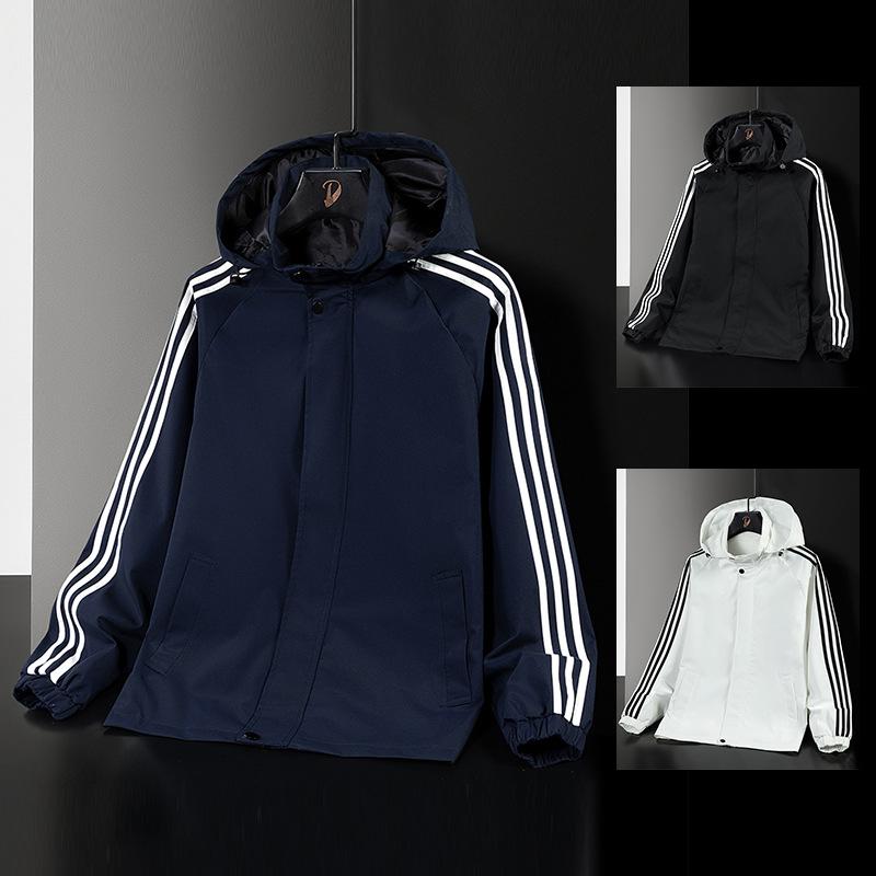 Ударопрочная куртка мужская весенне-осенняя куртка с капюшоном с тремя полосками свободного кроя, спортивный тонкий топ