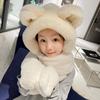 Милая шапка-медведь, шарф, комплект из трех предметов, теплый зимний шарф для езды на велосипеде, средства защиты ушей, плюшевая шапка, утолщенный мех кролика.