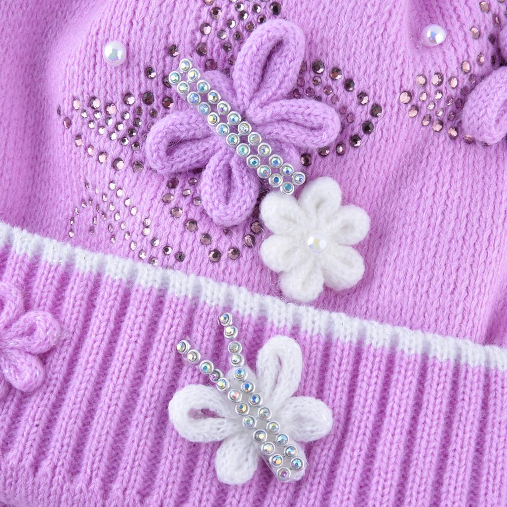 Warm Hats And Scarf Set For Girls Winter Knitted Lovely Kids Beanies With Imitation Fur Pompom Child