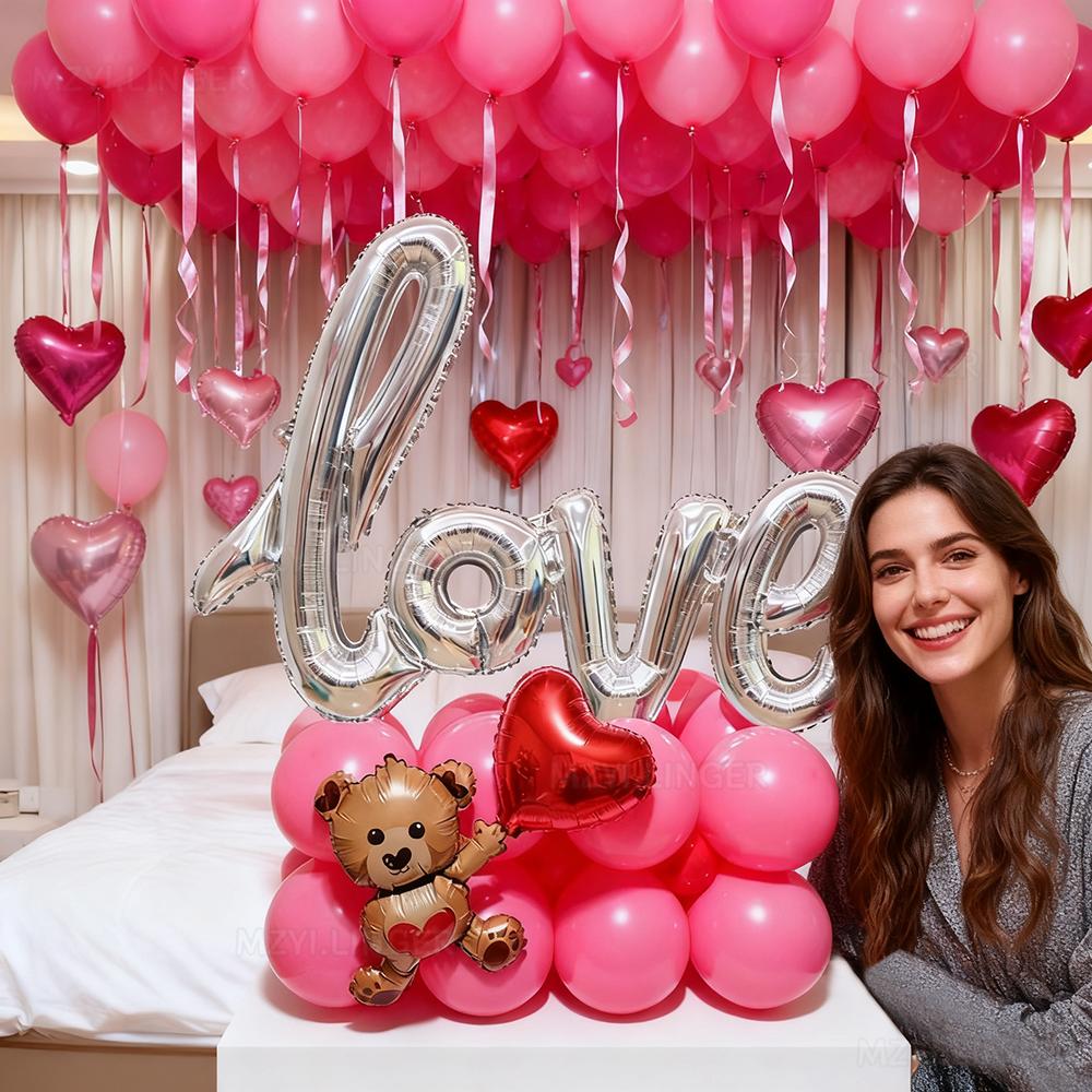 Набор воздушных шаров LOVE с мишкой Love, шары из алюминиевой пленки, для Дня святого Валентина, свадьбы, дня рождения, вечеринки, душа, фотореквизит