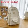 Simple Solid Color Student Lightweight Backpack With Plush Pendant For School