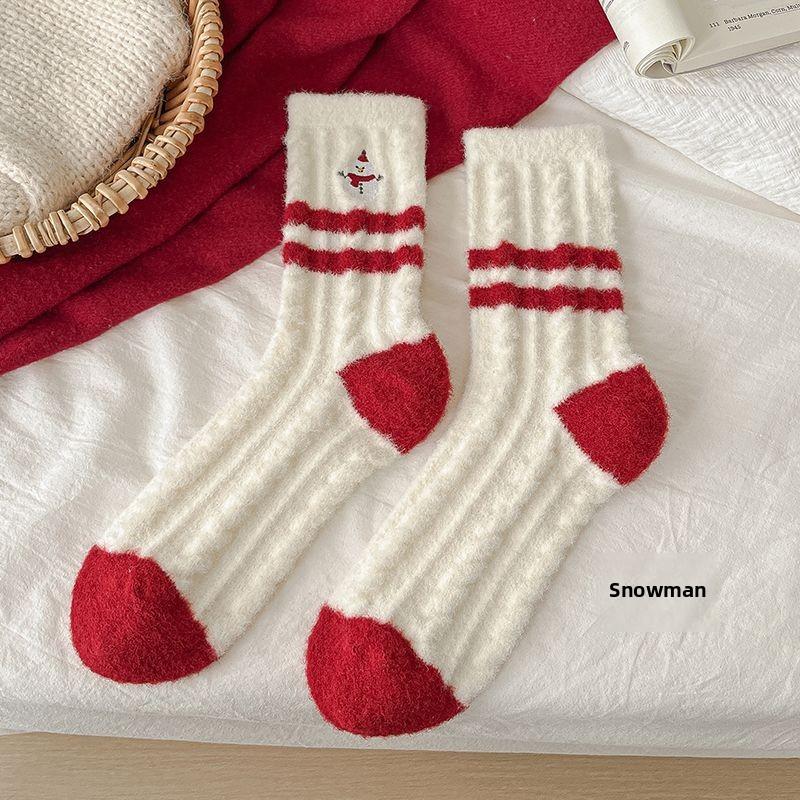 Coral Velvet Socks for Women Winter Extra Thick Warm Red Christmas Socks Sleeping Socks
