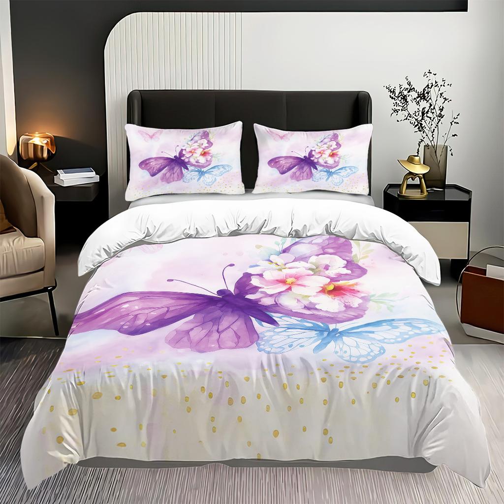 Комплект из трех предметов: пододеяльник, наволочка, пододеяльник, черный, бабочка, 3D цифровая печать