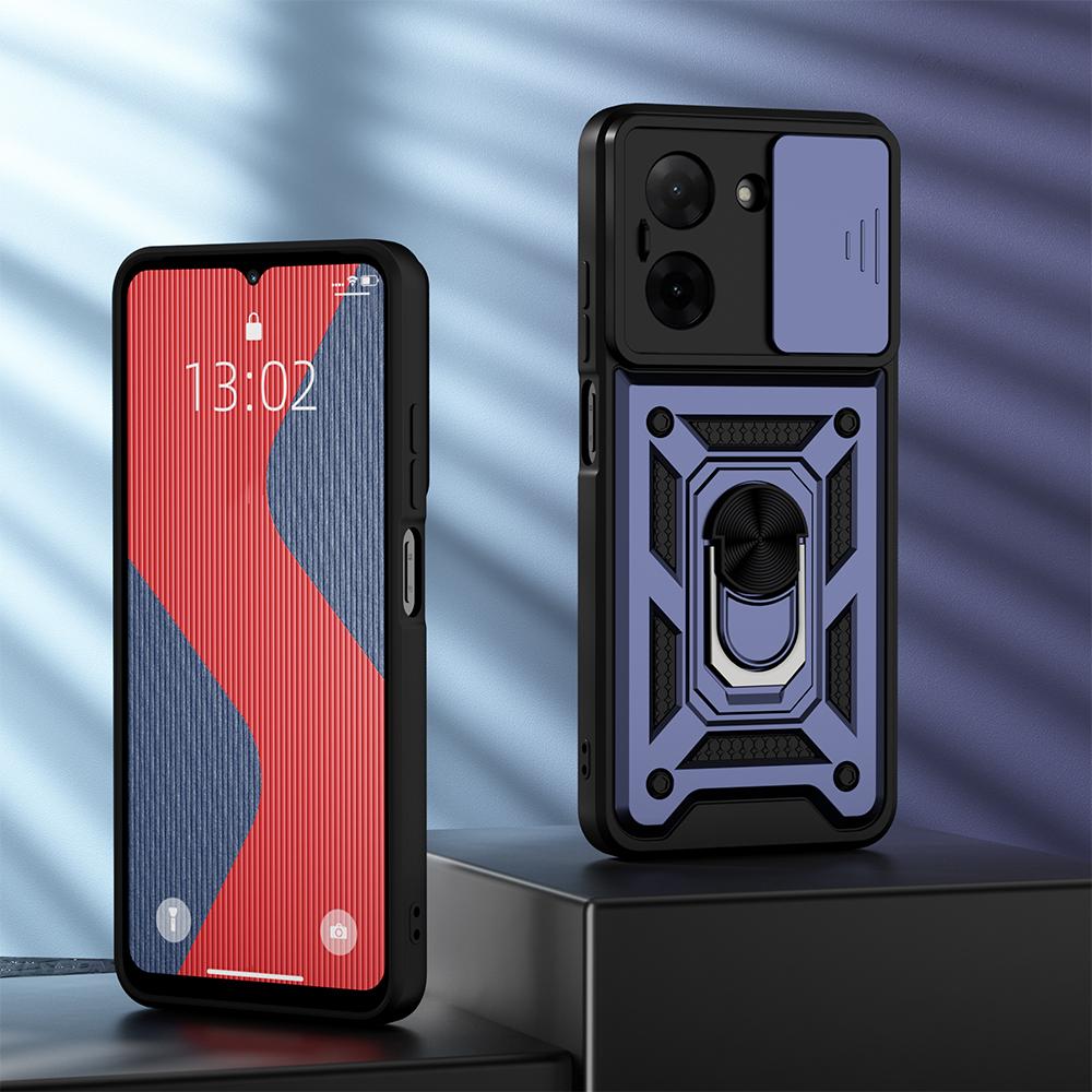 KEYSION Shockproof Case for Redmi A5 4G Silicone+PC Slide Camera Lens Protection Ring Stand Phone Back Cover for Xiaomi POCO C71