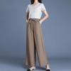 Драпирующиеся хлопково-льняные брюки с широкими штанинами для женщин - Летние тонкие бохо с высокой посадкой свободные стройнящие универсальные брюки прямого кроя в повседневном стиле