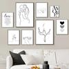 Минималистичное линейное искусство поцелуя пары, скандинавские постеры и принты, живопись на холсте, картины для декора гостиной, черно-белые