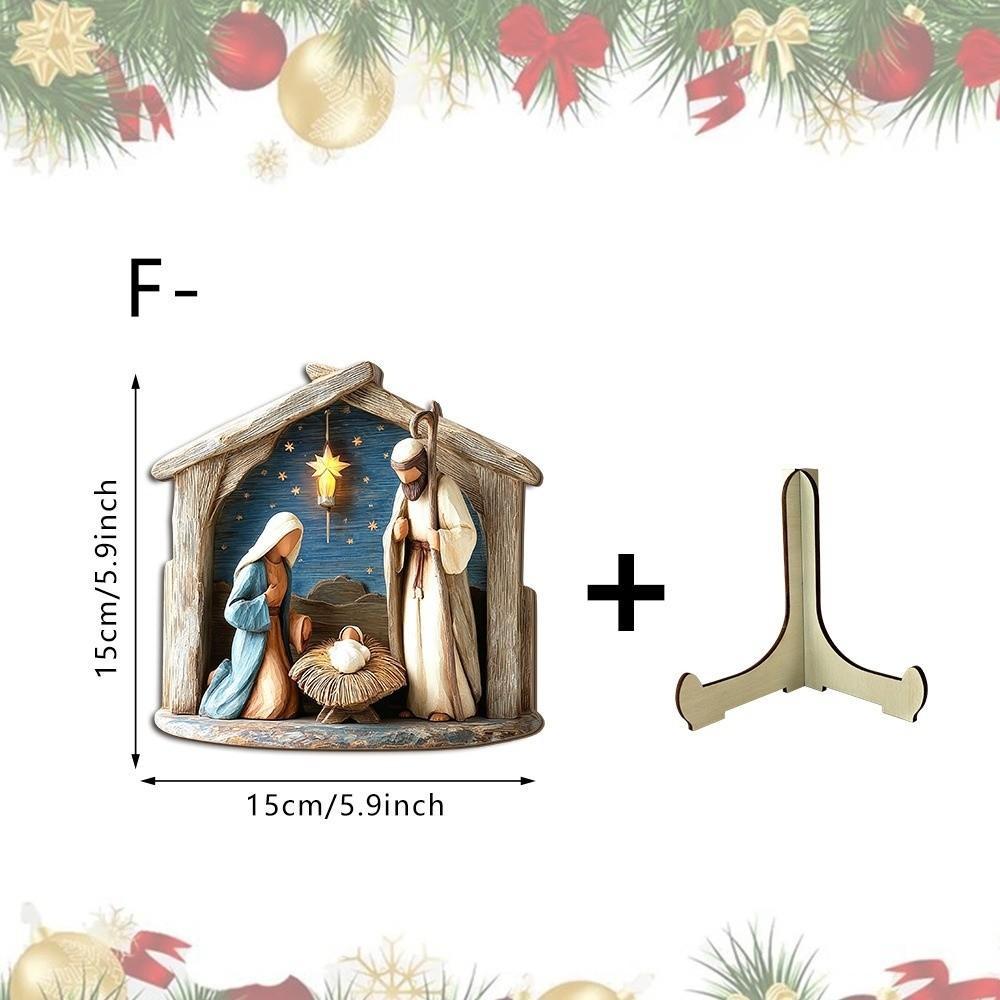 2D Flat Christmas Nativity Wooden Ornament Christian Nativity Family Wood Plaque  Office