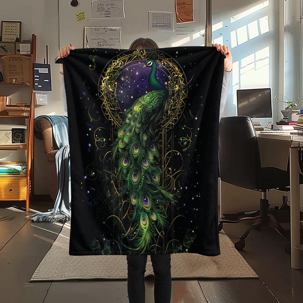Peacock Spreading Its Tail Print Flannel Blanket, High quality Comfortable for All Seasons, Home Decor, Warmth and Comfort