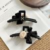 1pc Elegant Camellia Bow Imitation Pearl Hair Clip, High-end, Temperament Chic Style Hair Grip, Korean Style Fabric Hair Claw