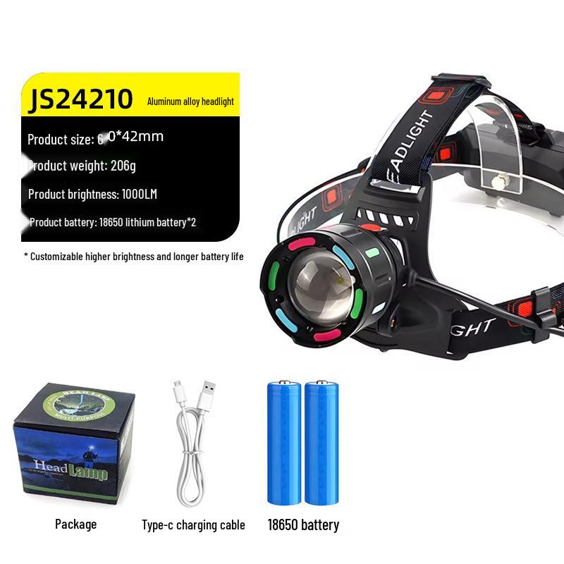 Светодиодный лазерный фонарь с двумя режимами света, перезаряжаемый налобный фонарь - Суперяркий, длительное время работы от аккумулятора, идеально подходит для ночной рыбалки