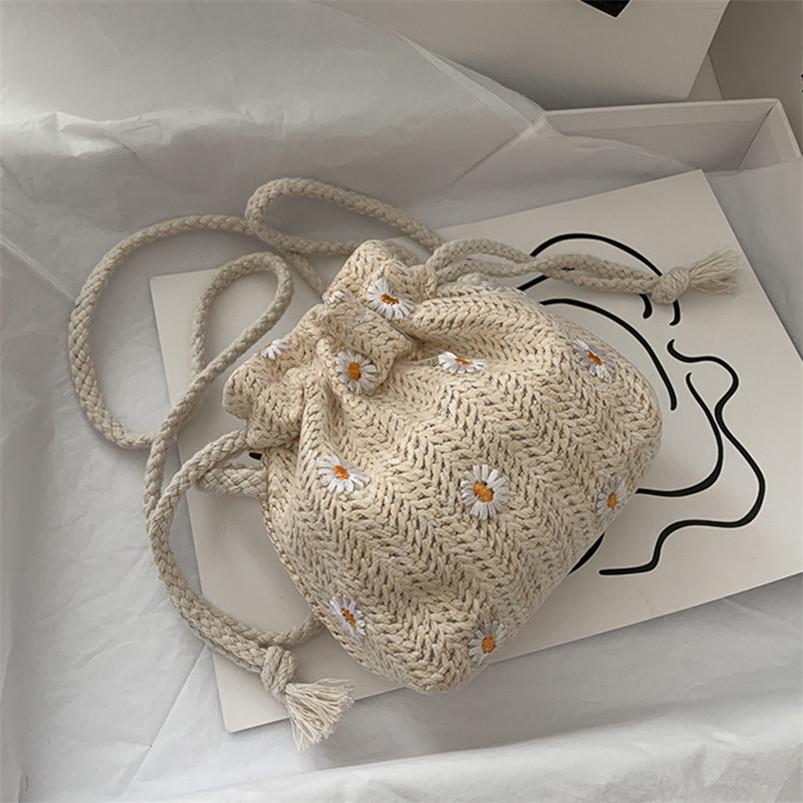 Летняя соломенная плетеная ротанговая женская пляжная портативная ретро мини-сумка-ведро на одно плечо портативная маленькая сумка