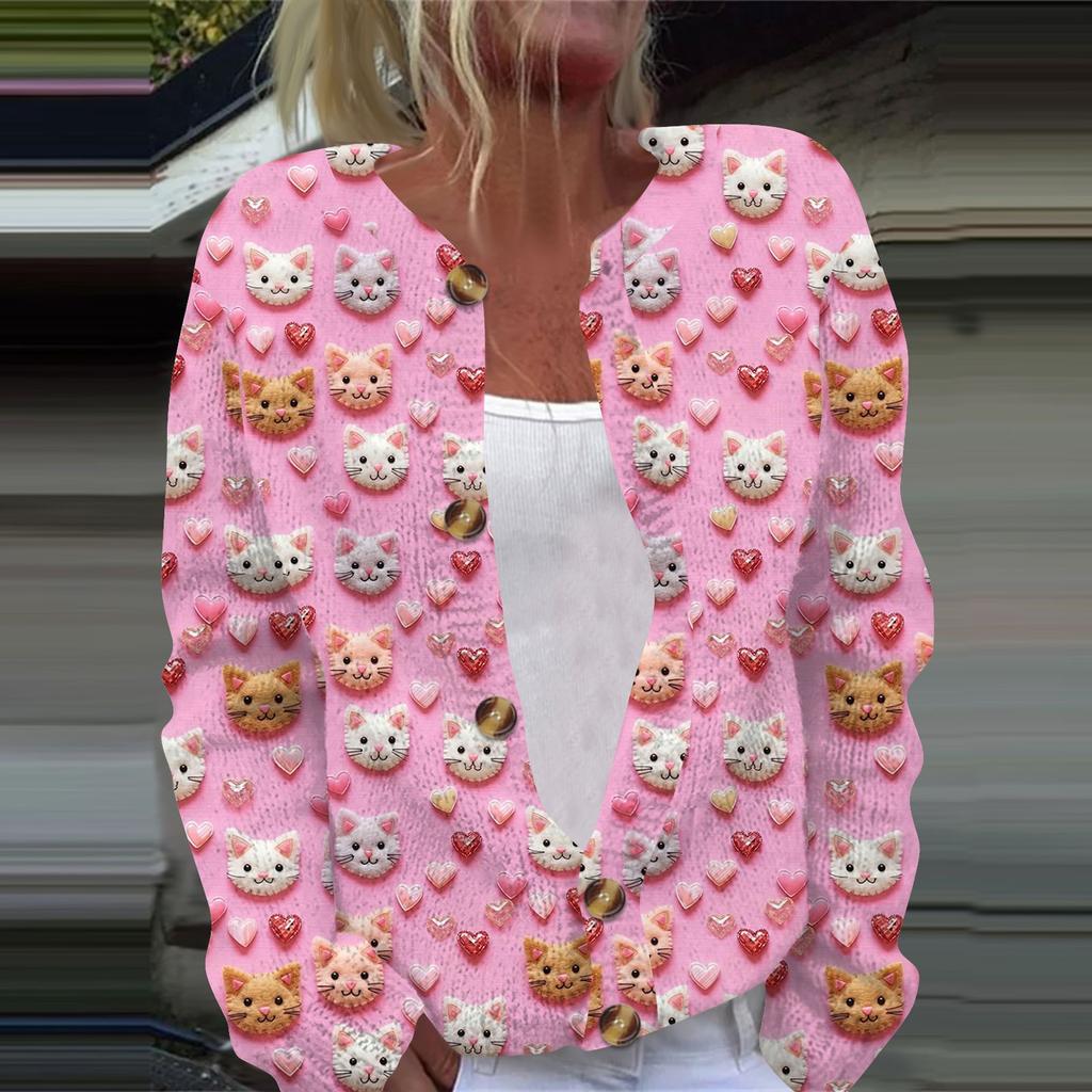 Женская повседневная мода с принтом, длинный рукав, кардиган, куртка на пуговицах