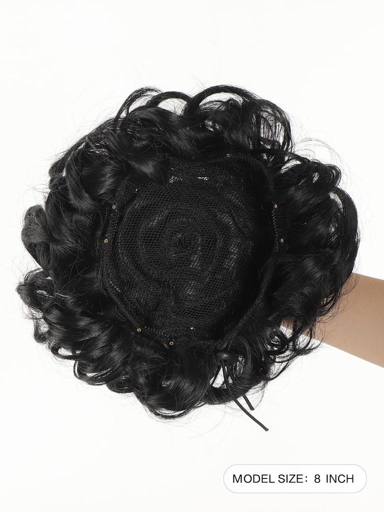 Synthetic Wig Black Messy Bun Elastic Drawstring Bb Clip Loose Wave Big Curly Bun 8 "short Synthetic Ponytail Extension Bun for Use by Women