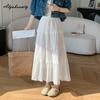 2025 Весна Лето Женская юбка-трапеция Сказочная юбка с эластичной талией и вышивкой Ажурная юбка Милые женственные кружевные оборки Юбки женские
