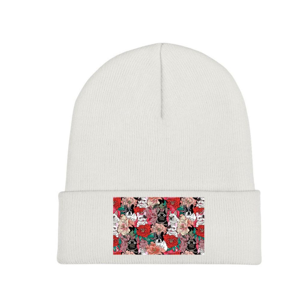 Flowers French Bulldog Knit Hat Beanie Winter Hats Warm Acrylic Street Caps Unisex Women
