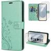 Case for Samsung Galaxy S25 Plus (S25+) - BOOLING - Synthetic Leather Butterfly Flower Pattern Green - 2 Tempered Glasses