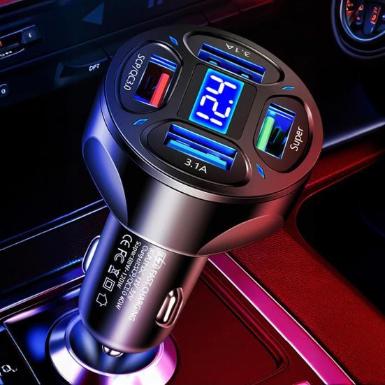 Автомобильное зарядное устройство мощностью 66 Вт, зарядное устройство USB с 4 портами, интеллектуальная защита чипа, обнаружение напряжения, огнестойкость, термостойкость, портативное автомобильное зарядное устройство