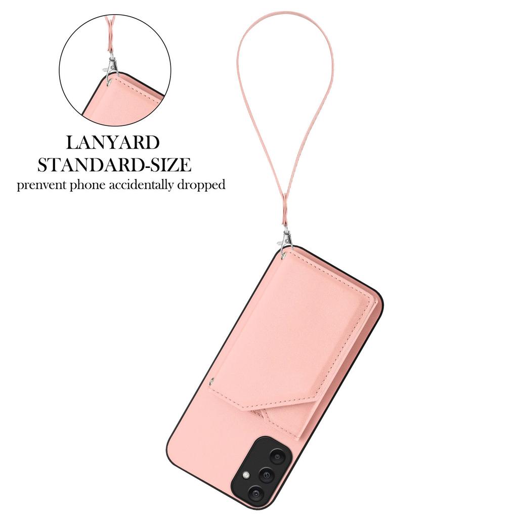 For Samsung Galaxy A25 5G (Global) (161.0 X 76.5 X 8.3mm) Case Card Holder Kickstand Skin-Touch Phone Cover with Wrist Strap