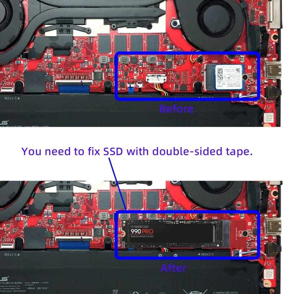 Адаптер CY Card NVMe M Key 22x30 мм на 22x80 мм Обратный NGFF Expansion SSD Адаптер для обновления Совместим с игровым ноутбуком ROG Flow X13