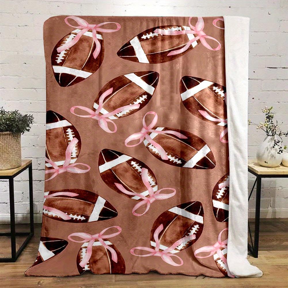Pink Football Bow Print Flannel Throw Blanket Soft Reversible All Season Bed Sofa Camping Travel Gift