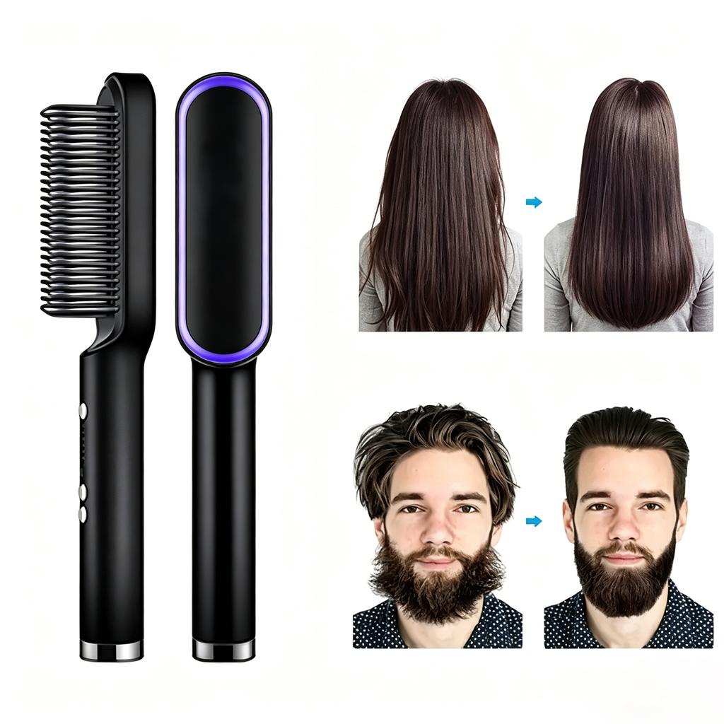 Negative Ion PTC Plate Metal Hair Straightening Brush USB Power Overheating Protection Portable Design Electric Comb